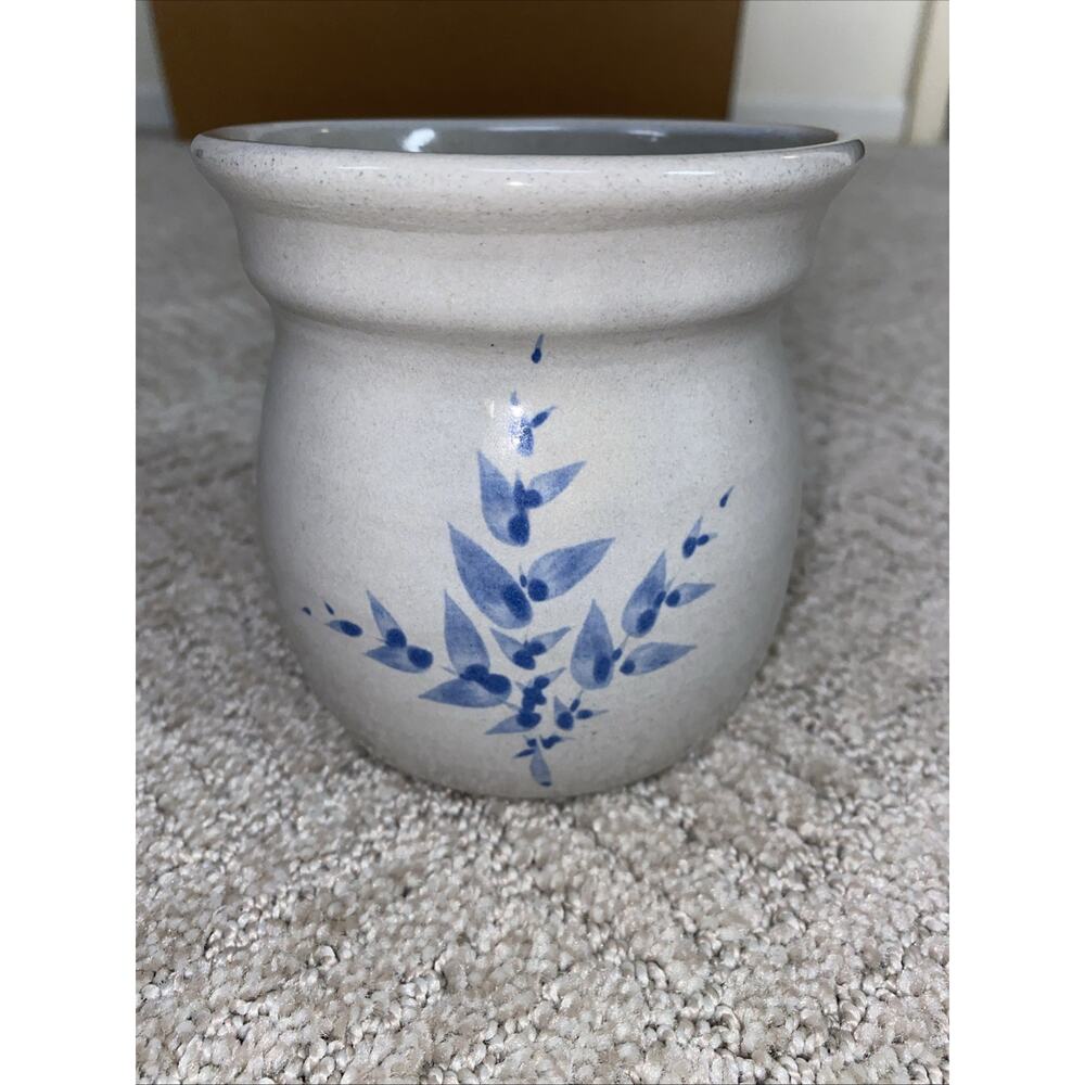 Red Wing Stoneware Co Wax Warmer 4.5" Blue Fern Pottery Candle Melter USA Made